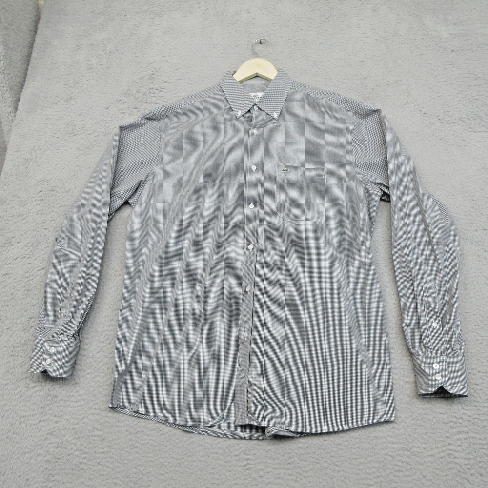 Lacoste Gingham Shirt Men XL Black White Check Cotton Cotton Preppy Coastal Prep